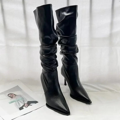 Bottes longues pointues au genou pour femmes, talon aiguille Parker pour femmes