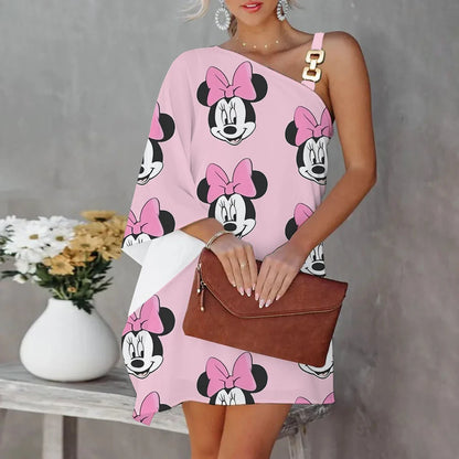 Robes d'été pour femmes col diagonal Disney Mickey