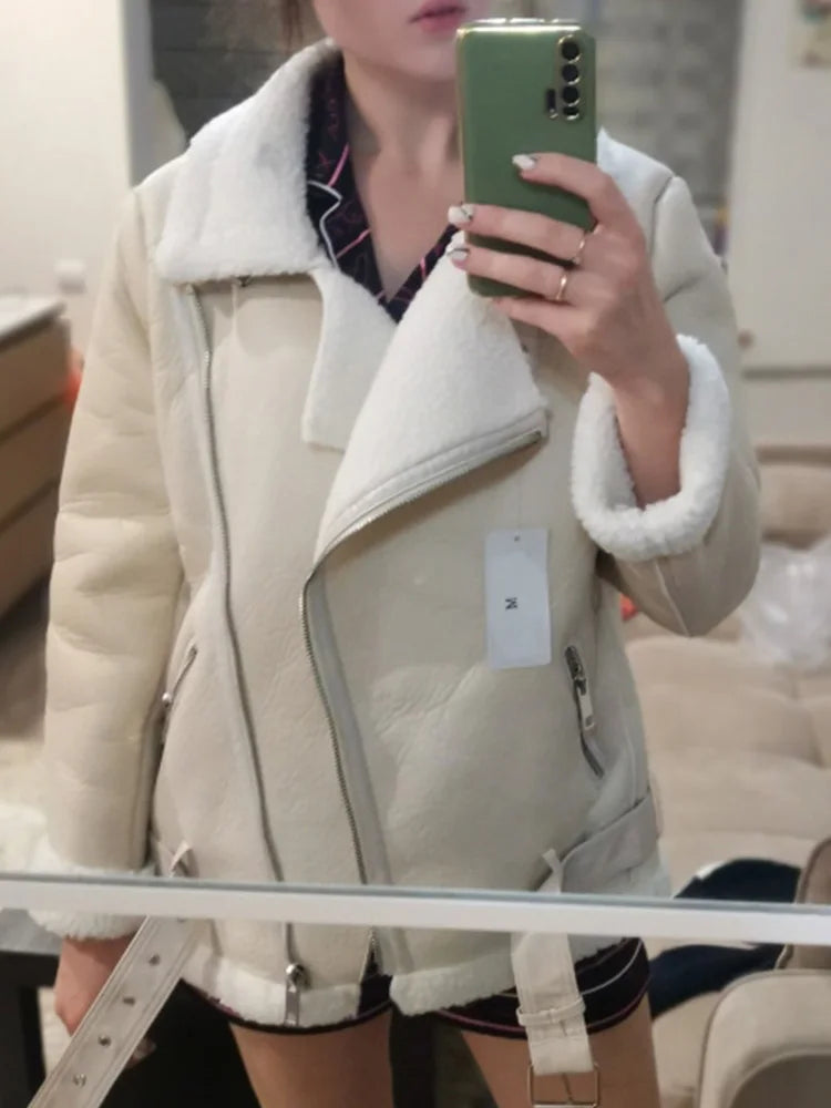 Veste en faux cuir fourrure peau de mouton pour femmes