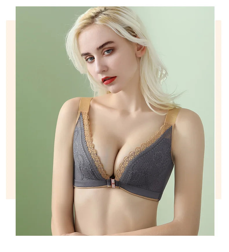 Soutien-gorge plongeant en dentelle avec boutons sur le devant pour femmes