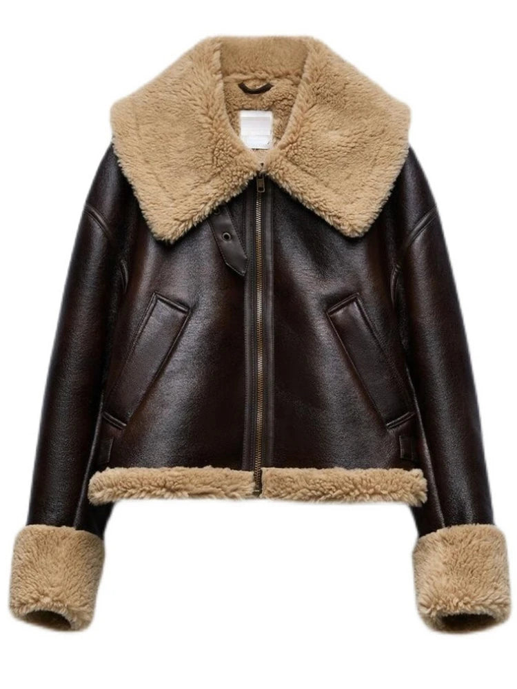 Manteau en faux cuir d(agneau pour femmes