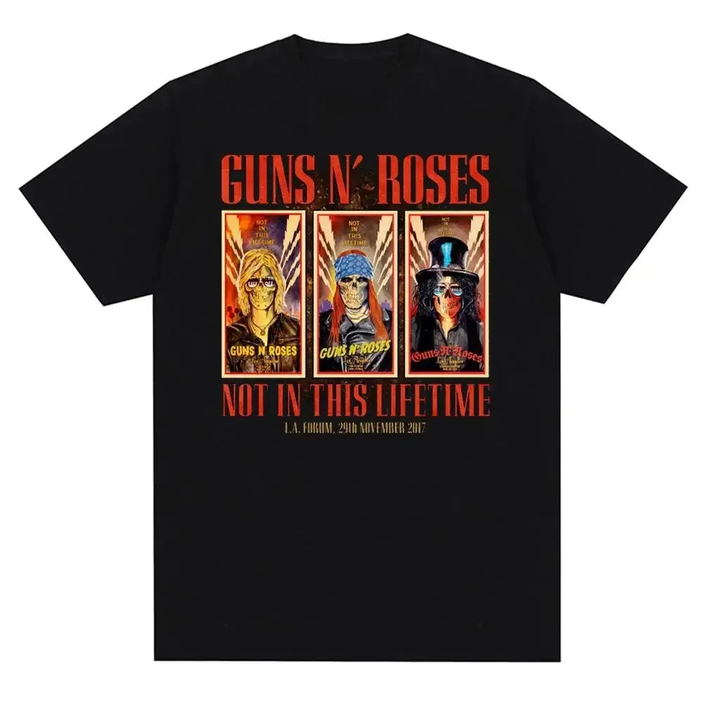 T-shirt noir femmes GUN N ROSES imprimé coton T-shirt à manches courtes