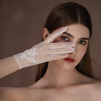 Gants Élégants en Tulle Doux pour Patients de Mariage, Pièce de Perles de Clip