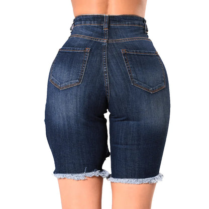 Short en jean déchiré taille haute pour femme