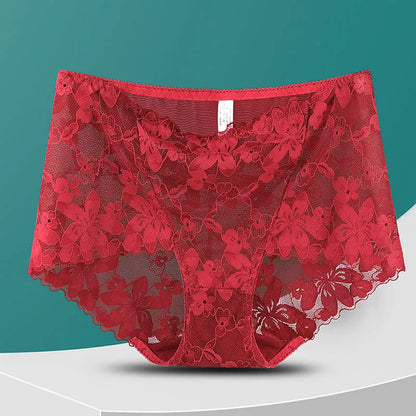 Lingerie Sexy pour femmes, sous-vêtements en dentelle découpée, culotte florale, grande taille, taille haute, maille transparente