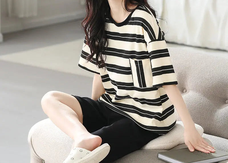 Ensemble de pyjama en coton à manches courtes pour femmes