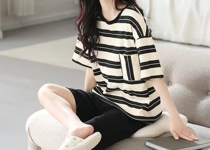 Ensemble de pyjama en coton à manches courtes pour femmes