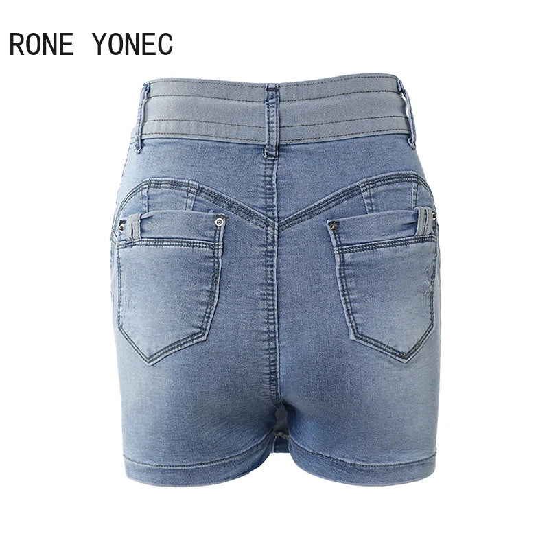 Jupe short en jean skinny droit décontracté avec cordon de serrage pour femme