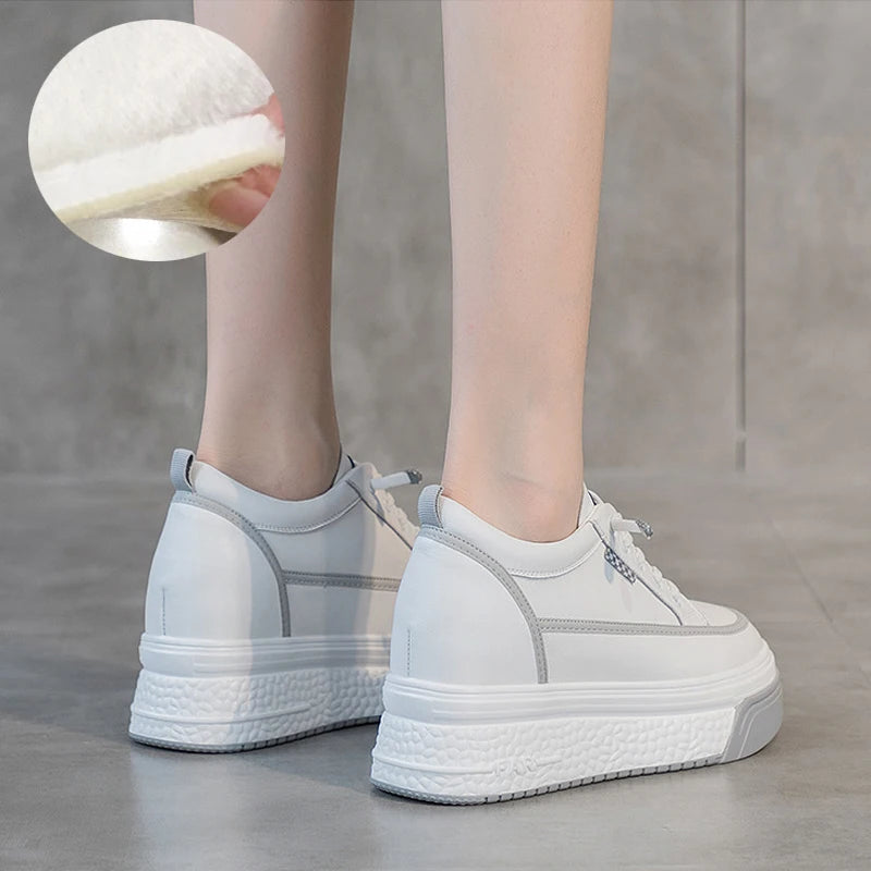 Basket compensées en cuir véritable pour femme