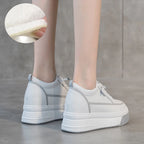 Basket compensées en cuir véritable pour femme