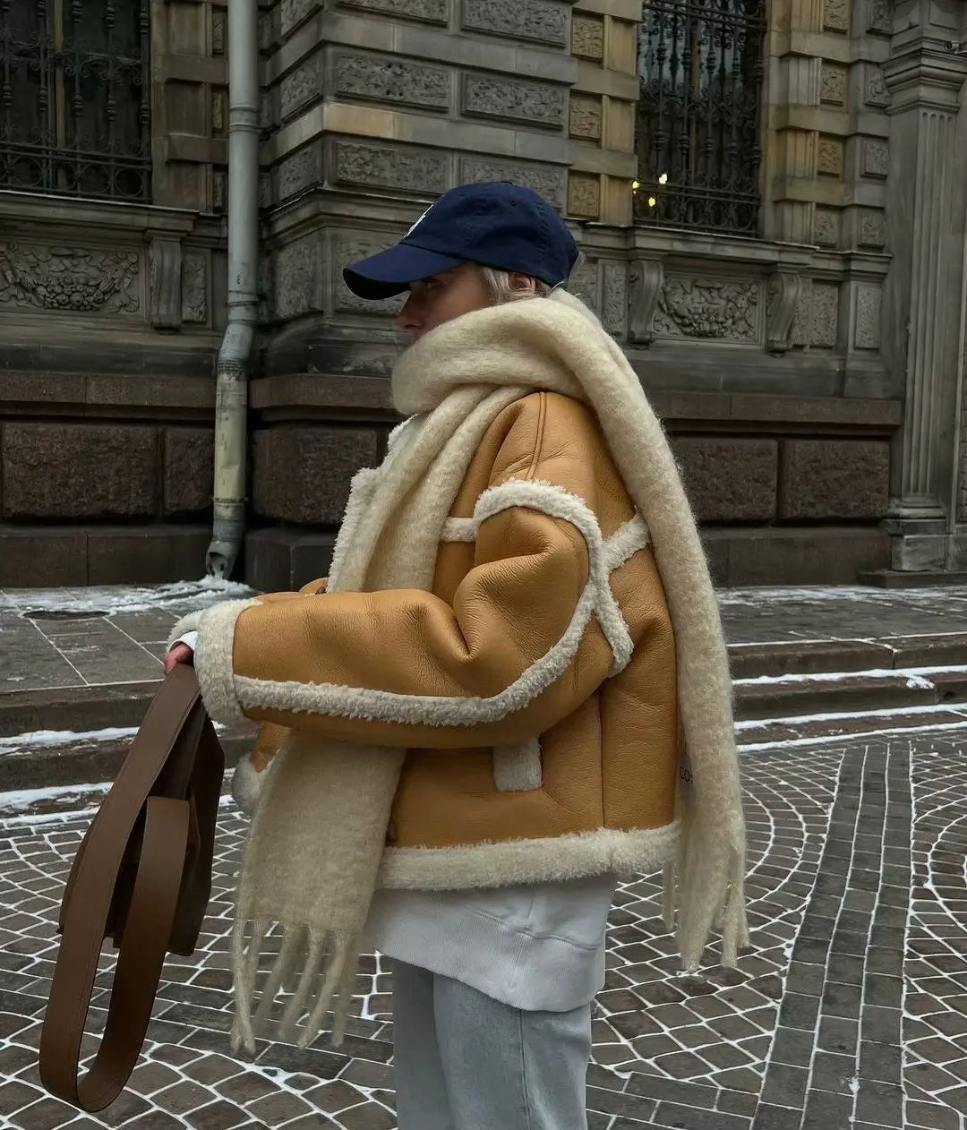 Veste courte en cuir PU patchwork pour femme