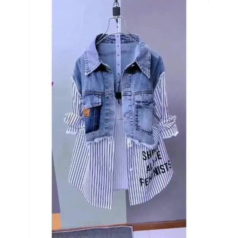 Veste en jean rayée pour femme