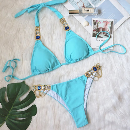 Maillot de bain deux pièces imprimé léopard pour femme, bikini sexy en cristal et biscuits