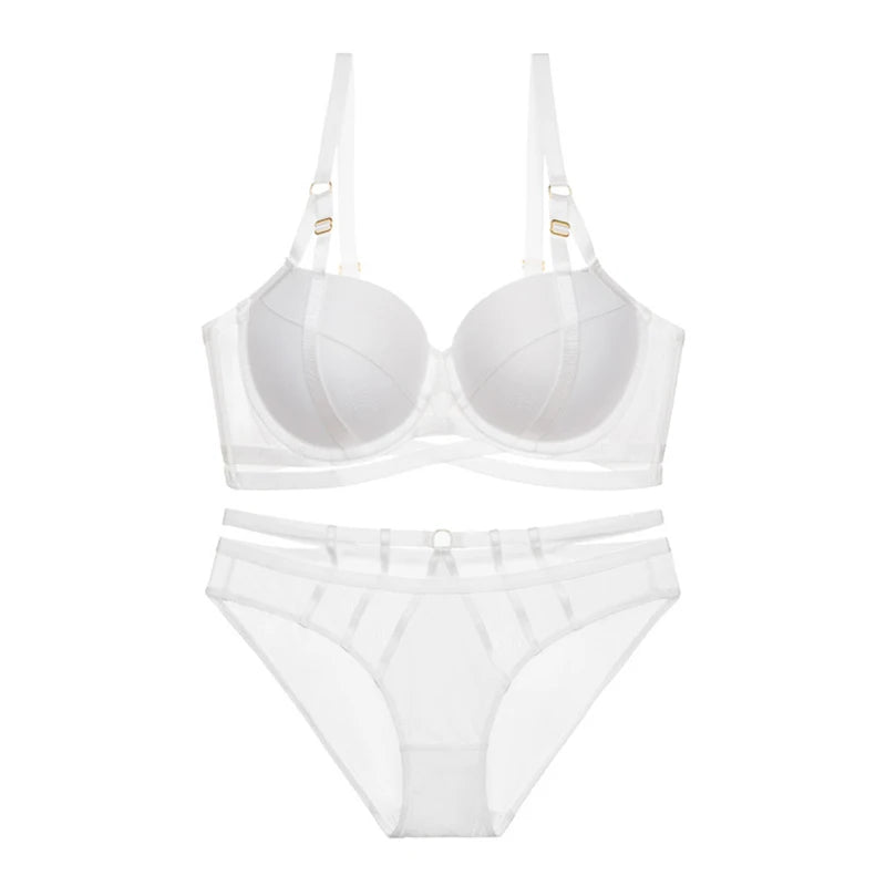 Ensemble de soutien-gorge push-up à bretelles croisées pour femmes, sous-vêtements évidés, dentelle douce, armatures