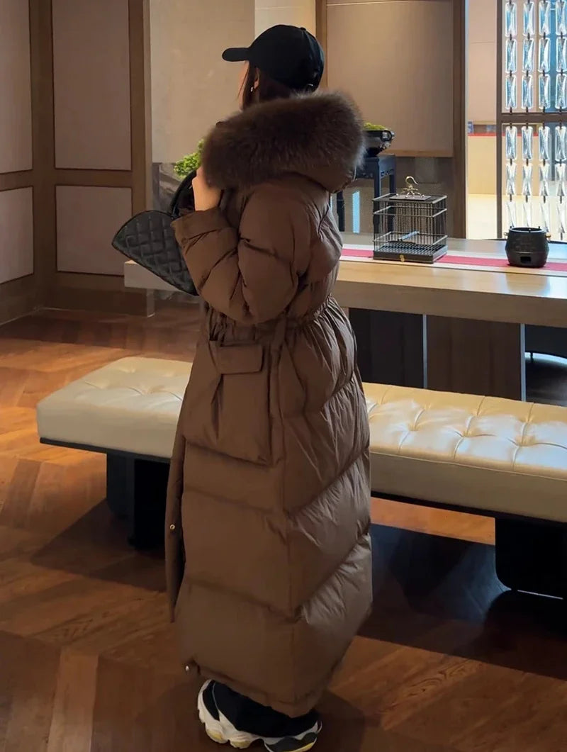 Doudoune super épaisse à capuche et col en laine pour femme