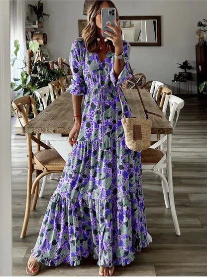 Robe longue à imprimé floral pour femmes, tenue de plage décontractée