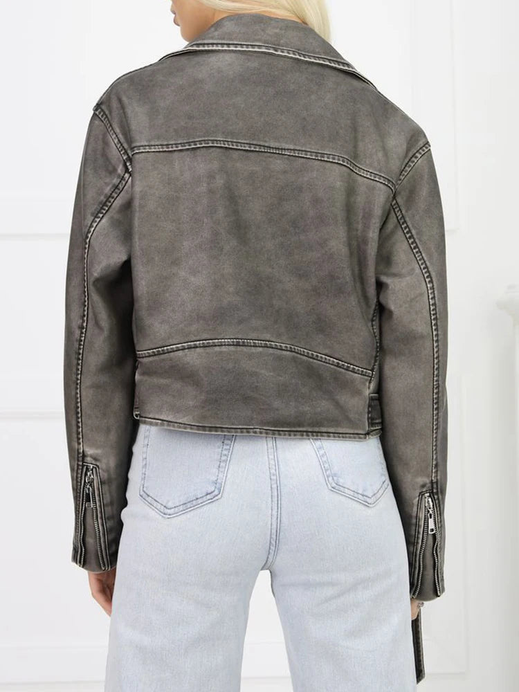 Veste courte en faux cuir pour femmes