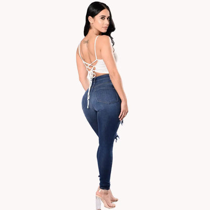 Jeans taille haute déchiré pour femmes