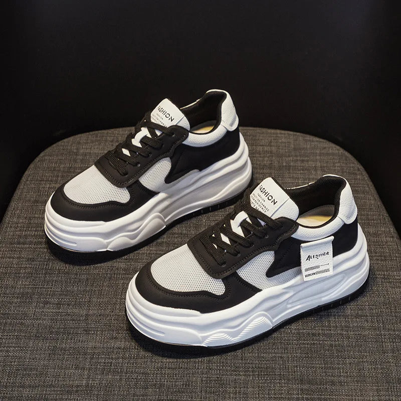 Baskets compensées en cuir de vache véritable pour femme