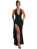 Robe à col en V profond cuisse haute pour femmes