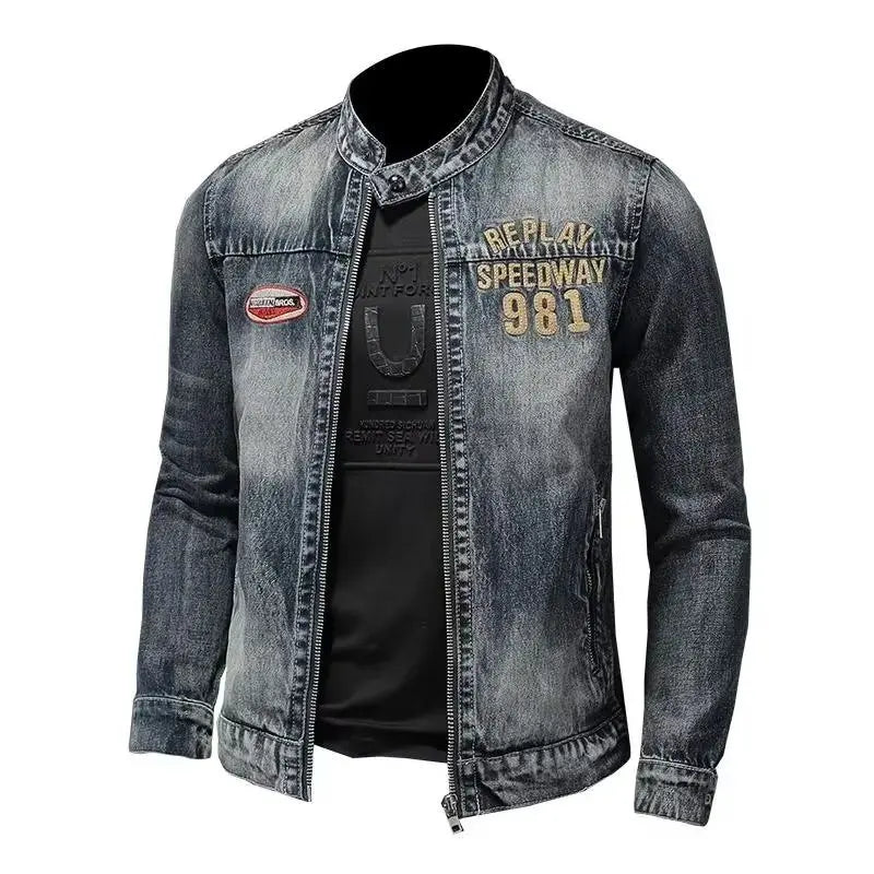 Veste en jean à fermeture éclair pour homme