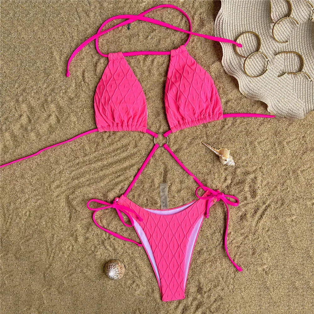 de bain une pièce évider String à lacets pour femmes