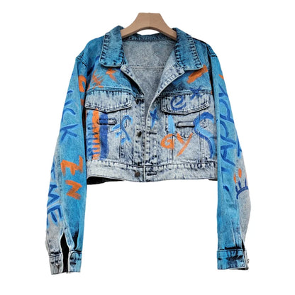 Veste en jean à imprimé graffiti pour femme