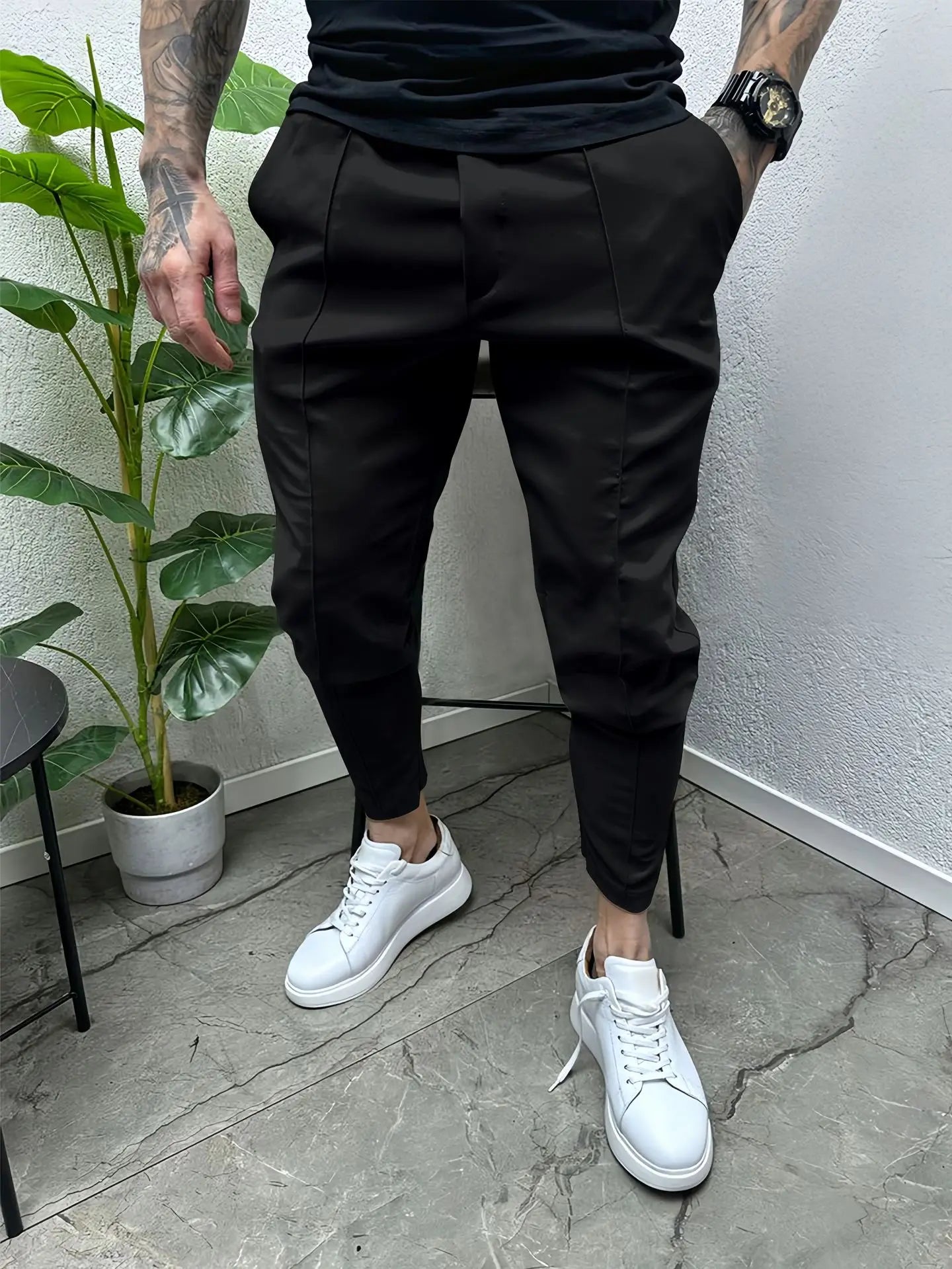 Pantalon en coton multi-poches à cordon de serrage pour hommes