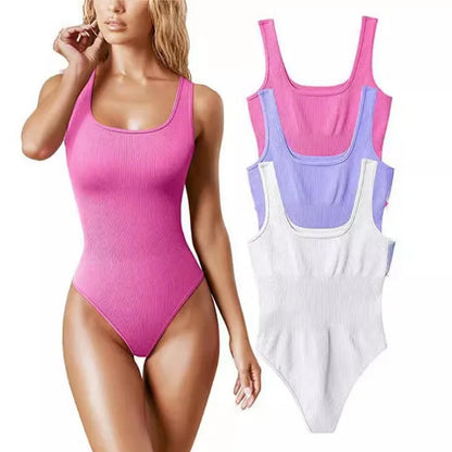 Body côtelé en tricot solide pour femme