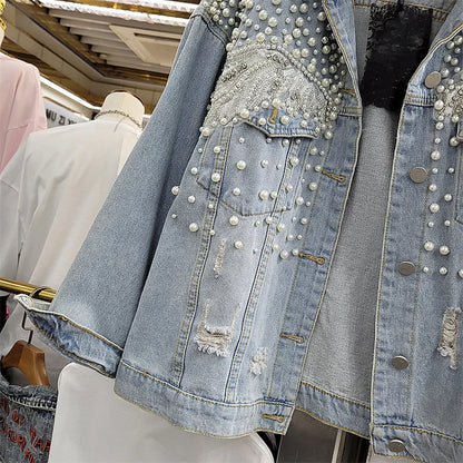 Veste en jean à trous tendance pour femme