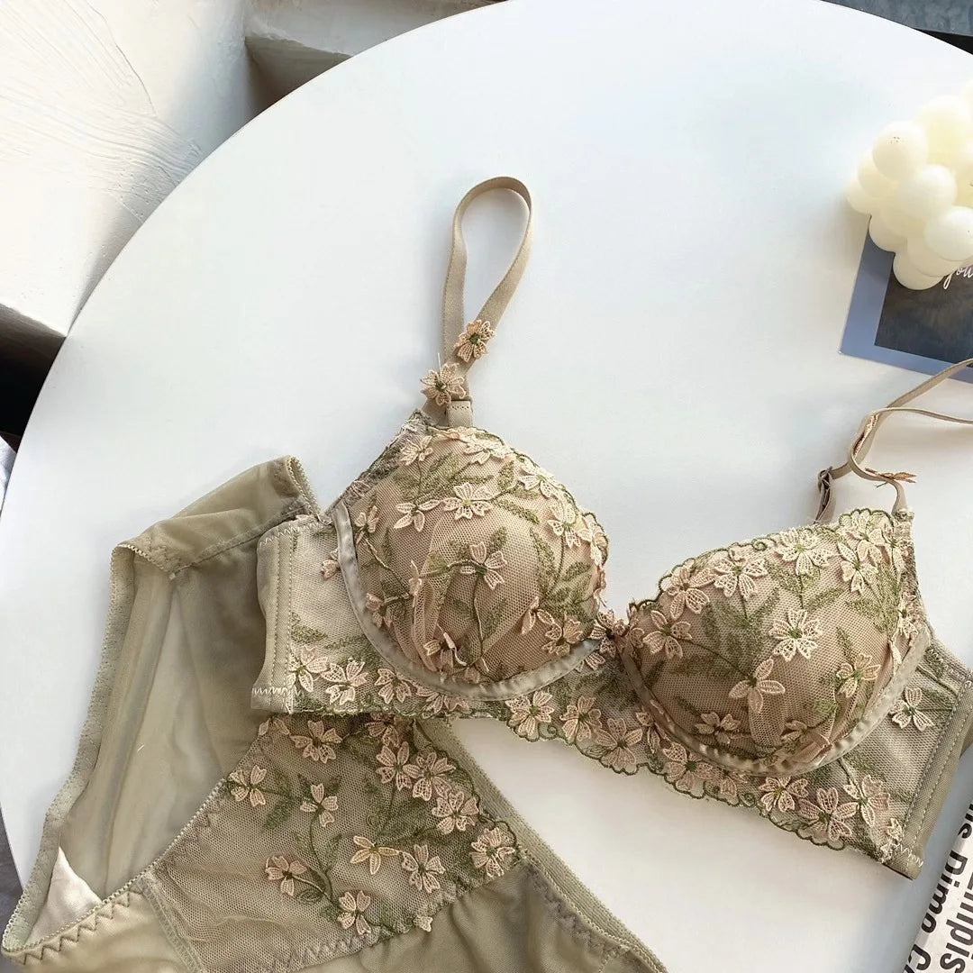 Soutien-gorge réglable en dentelle brodée de fleurs pour femmes