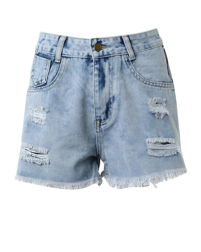 Shorts enj Jeans Décontracté Pour Femme Taille Haute Solide Fermeture Éclair Latérale