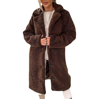 Pardessus en peluche à boutonnage simple pour femmes, mélange de fausse laine, manteau d'hiver décontracté, peluche en peluche