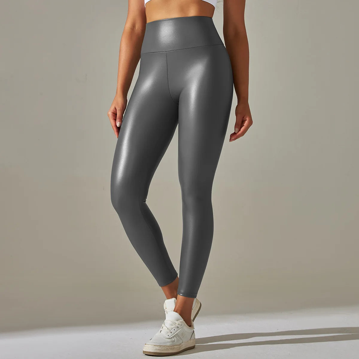 Legging en cuir PU pour femme élastique taille haute moulant en polaire,