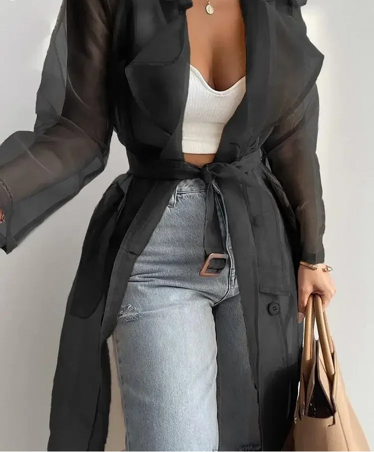 Manteau boutonné à manches longues pour femmes
