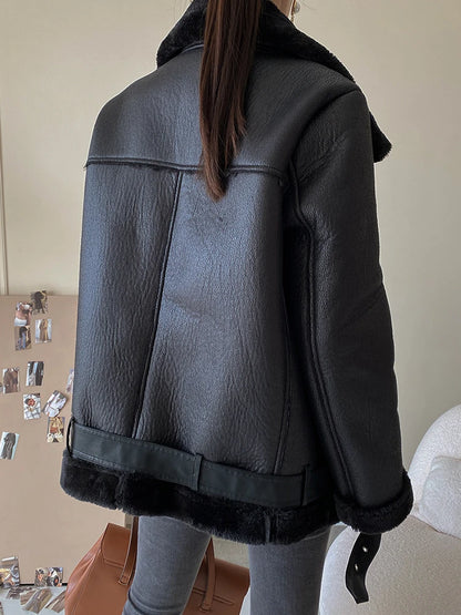 veste en fausse fourrure pour femme, Streetwear, ample, épais et chaud, avec ceinture