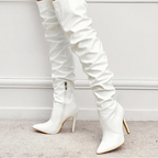 Cuissardes mode en cuir verni bout pointu fermeture éclair pour femmes