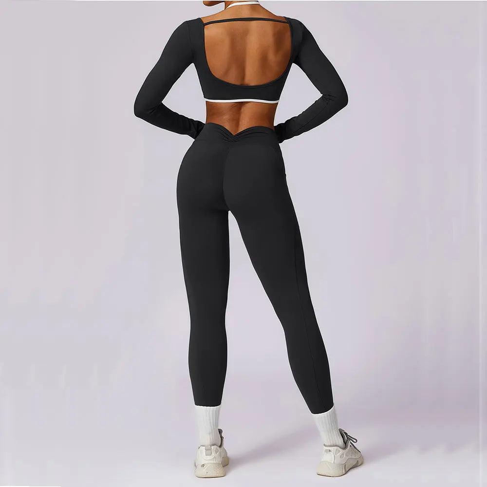 Ensemble Yoga 2 pièces à manches longues soutien-gorge de gymnastique taille haute Leggings Fitness pour femmes