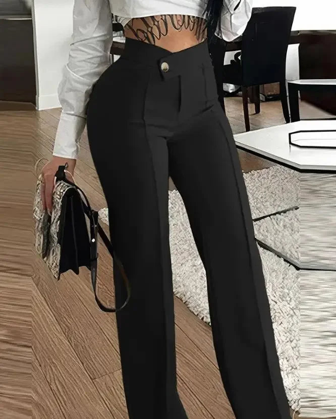 Pantalon taille haute uni pour femme