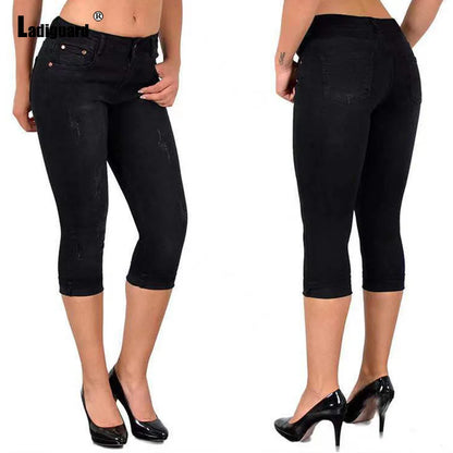 Jean Slim déchiré taille moyenne pour femme, pantalon crayon