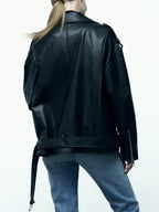 Veste Pu faux cuir avec ceinture pour femme