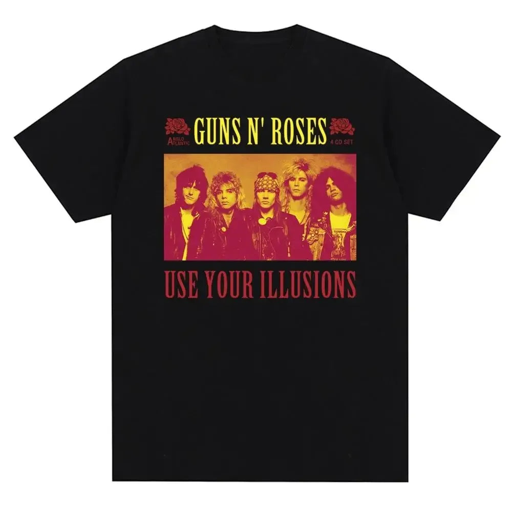 T-shirt noir femmes GUN N ROSES imprimé coton T-shirt à manches courtes