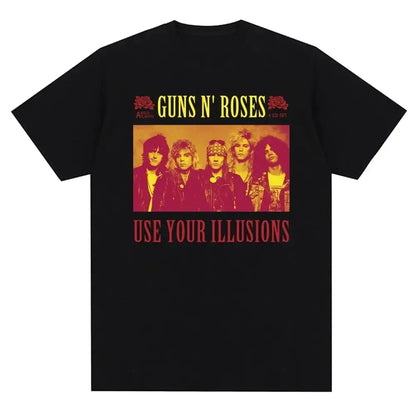 T-shirt noir femmes GUN N ROSES imprimé coton T-shirt à manches courtes