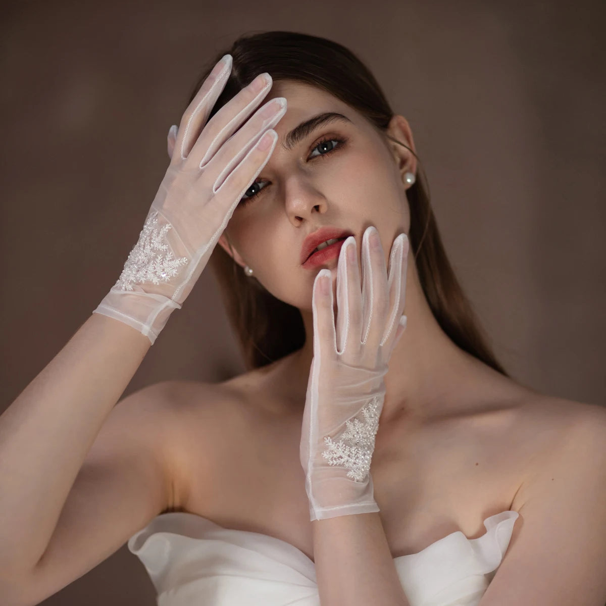 Gants Élégants en Tulle Doux pour Patients de Mariage, Pièce de Perles de Clip