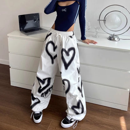 Pantalon À Jambes Larges Femmes Taille Haute Streetwear Lâche Cordon