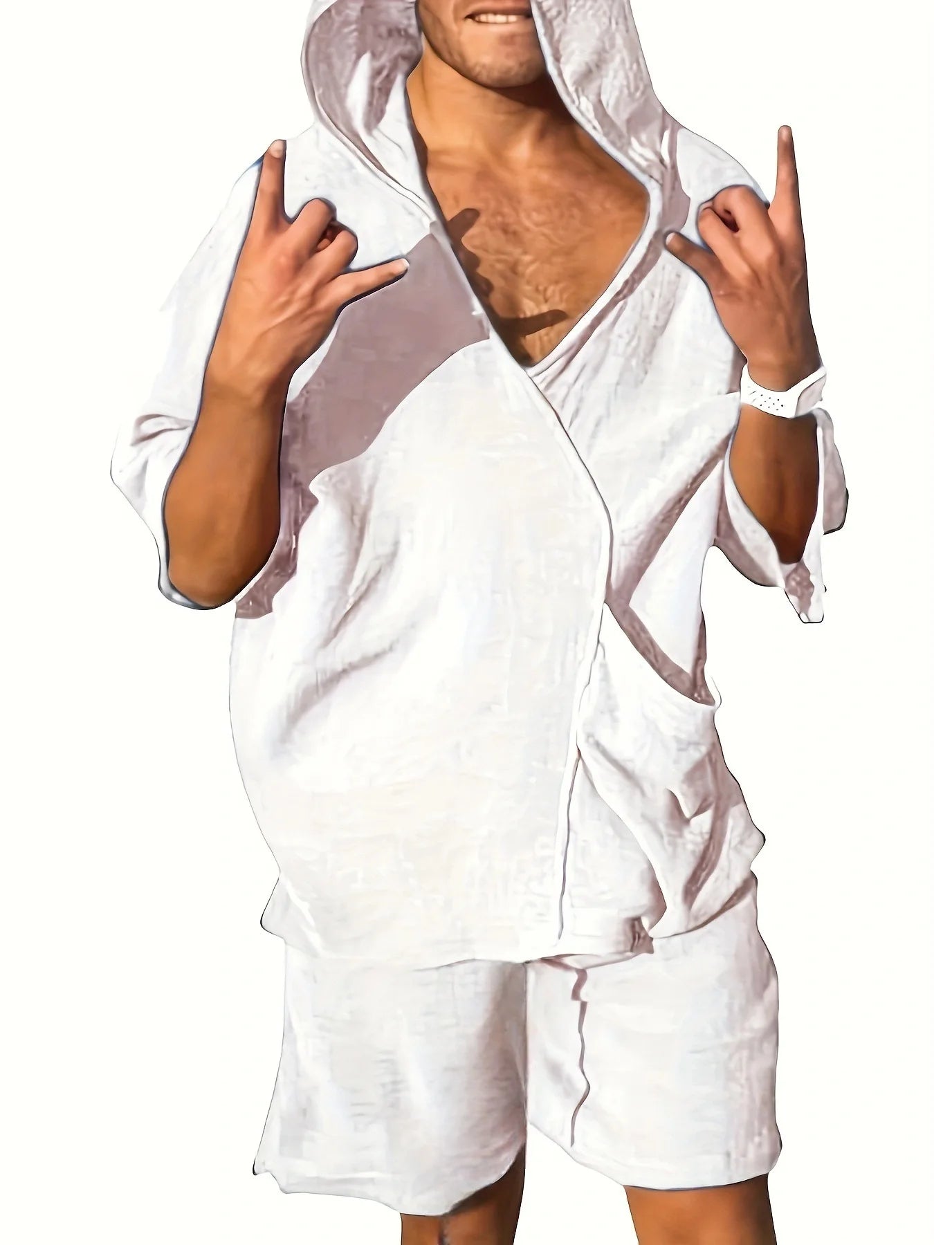 Ensemble shorts et haut à manches courtes à col en V pour hommes