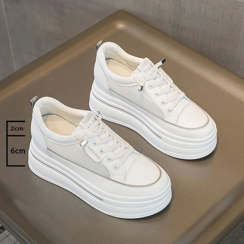 Basket à plateforme en cuir véritable pour femmes