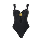 Maillot de bain une pièce à fleurs en métal pour femmes