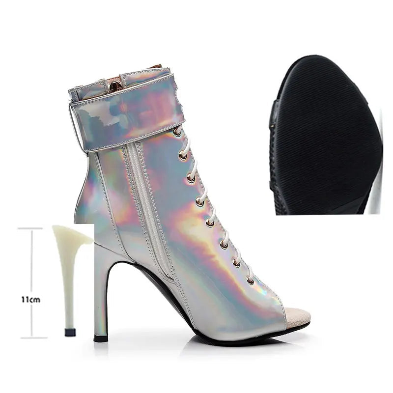 Bottines argentées à talons hauts pour femmes