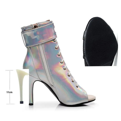 Bottines argentées à talons hauts pour femmes